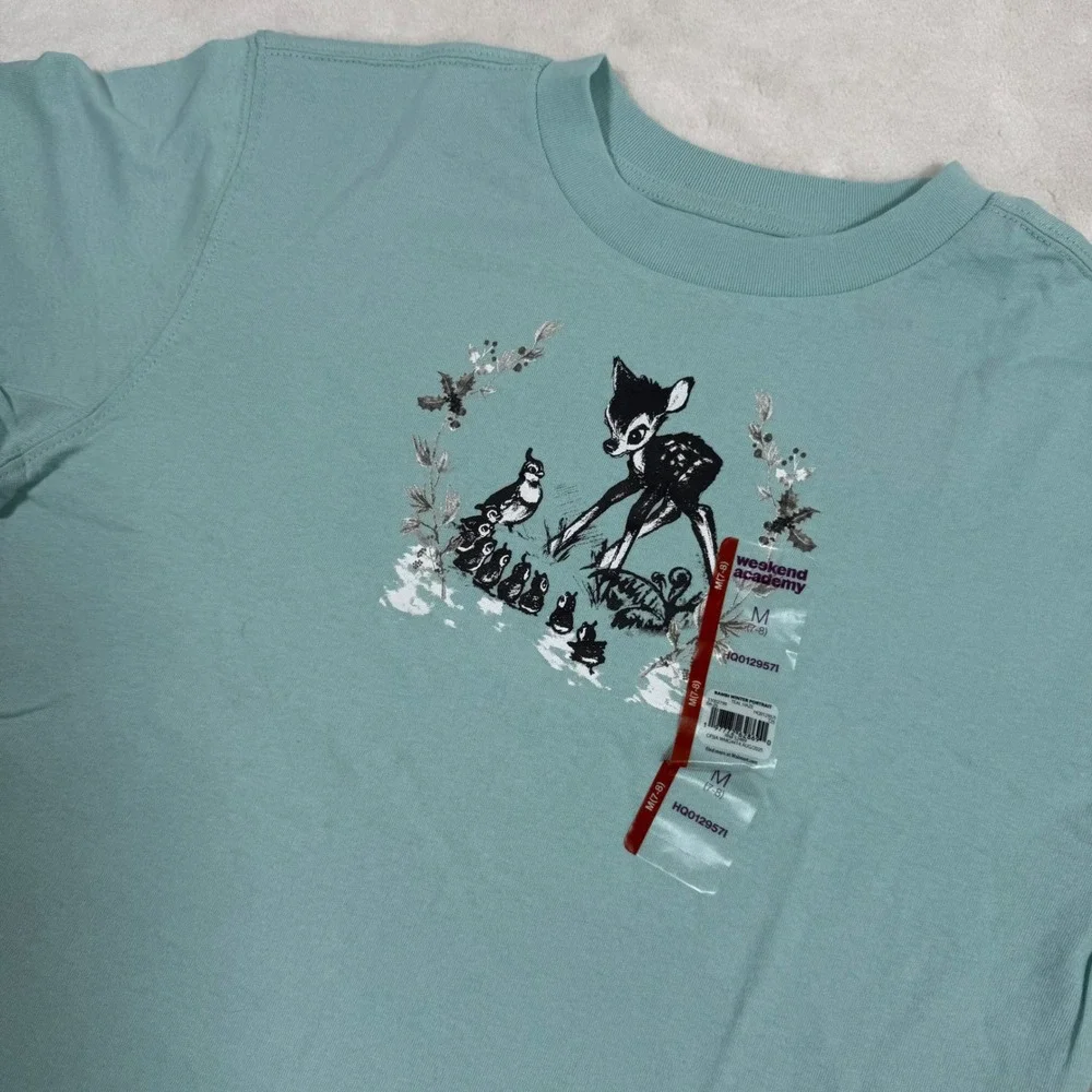 New Disney Weekend Academy Kids T Shirt Bambi  Friends Mint Green Size M 7-8‎